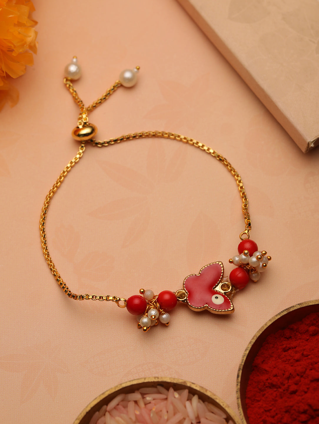 Red Golden Floral Rakhi