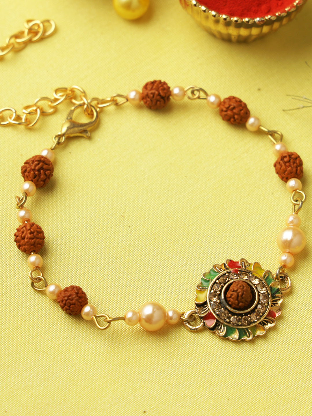 Rudraksh and Pearls Bracelet Rakhi