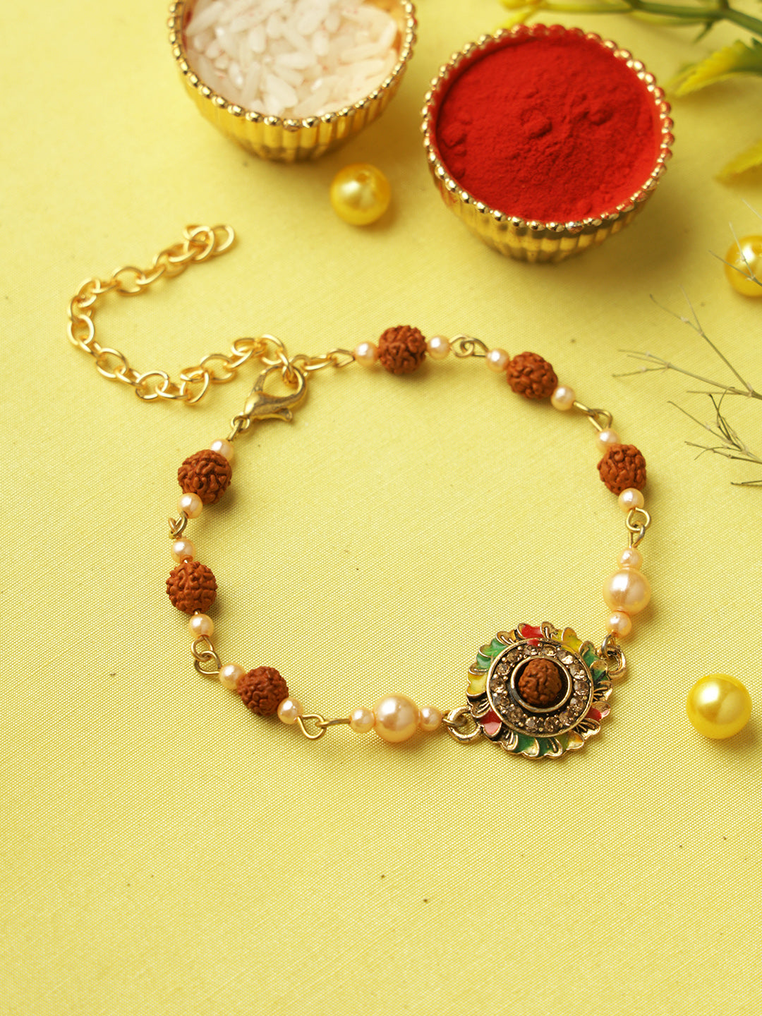 Rudraksh and Pearls Bracelet Rakhi