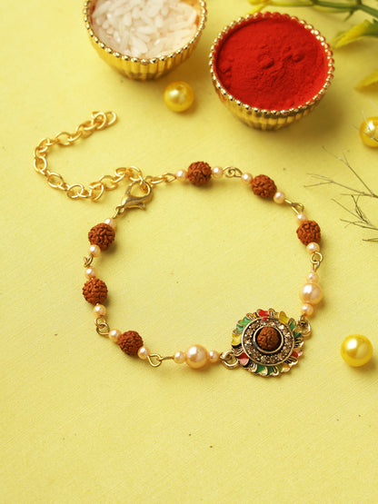 Rudraksh and Pearls Bracelet Rakhi