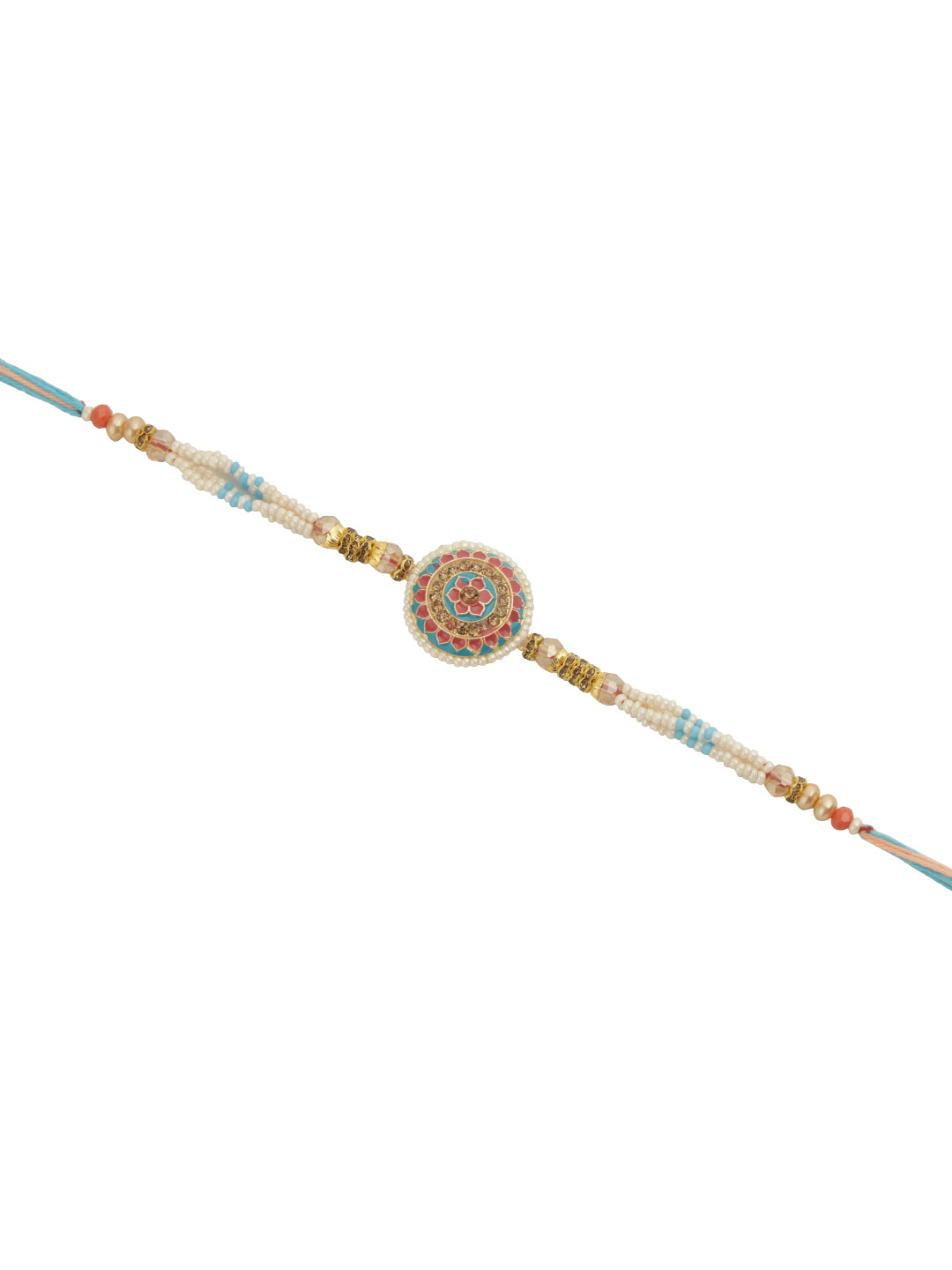 Blue-Pink Pearl Floral Designed Rakhi