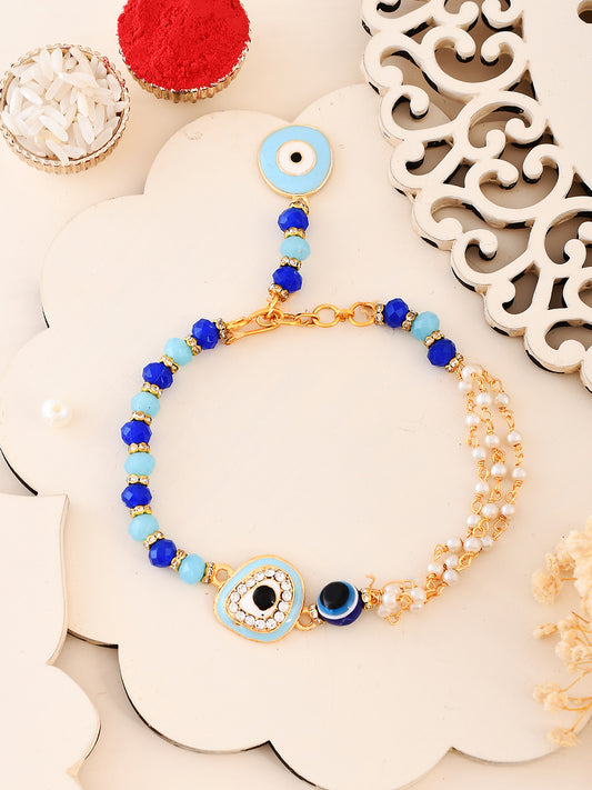 Charming Evil Eye Rakhi with Blue Beads