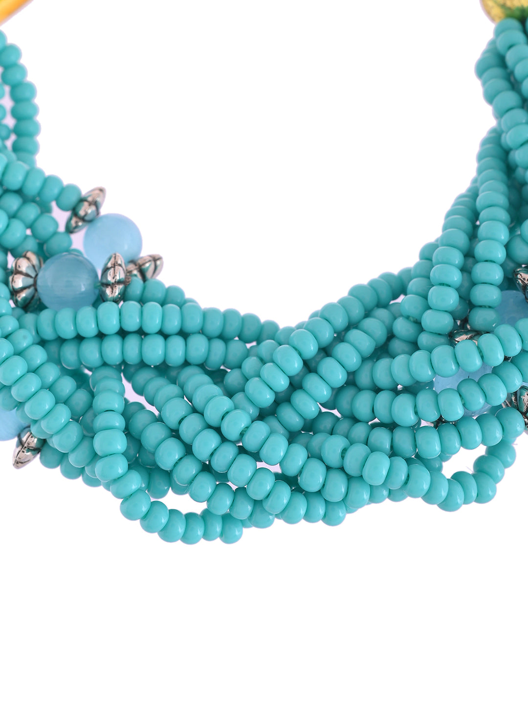 Handwoven Beaded Ladies Bracelet Rakhi With Aqua Lumba And Luxe Finish