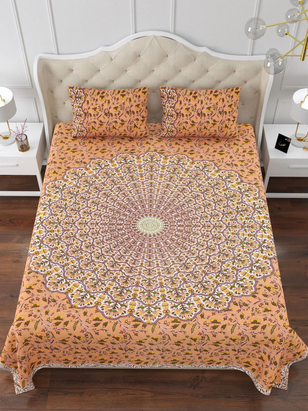 Pure Cotton Multicolor 144TC Double Bedsheet with 2 Pillow Cover