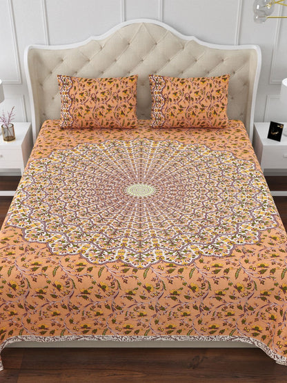 Pure Cotton Multicolor 144TC Double Bedsheet with 2 Pillow Cover