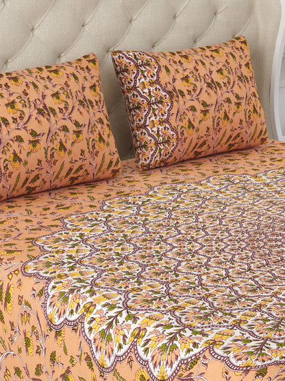 Pure Cotton Multicolor 144TC Double Bedsheet with 2 Pillow Cover