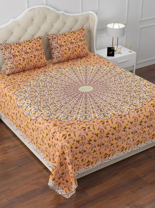 Pure Cotton Multicolor 144TC Double Bedsheet with 2 Pillow Cover