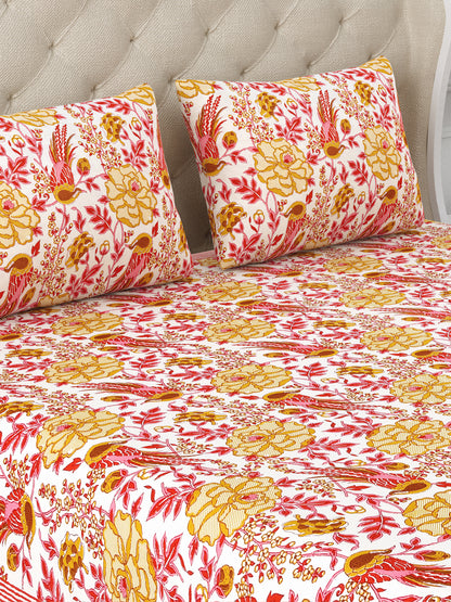 Pink & Yellow Ranthambore Reminiscence Cotton Double Bedsheet with 2 Pillow Covers