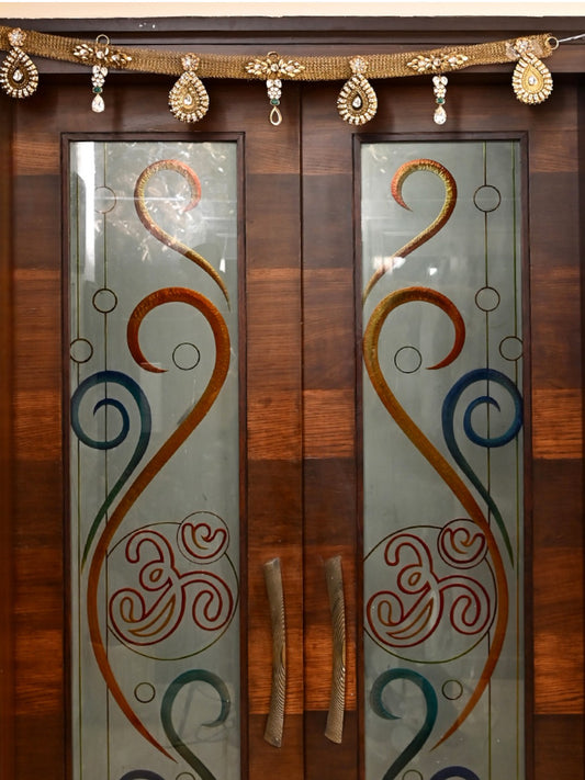 Golden Beaded Toran with Teardrop Motifs & Crystal Hangings