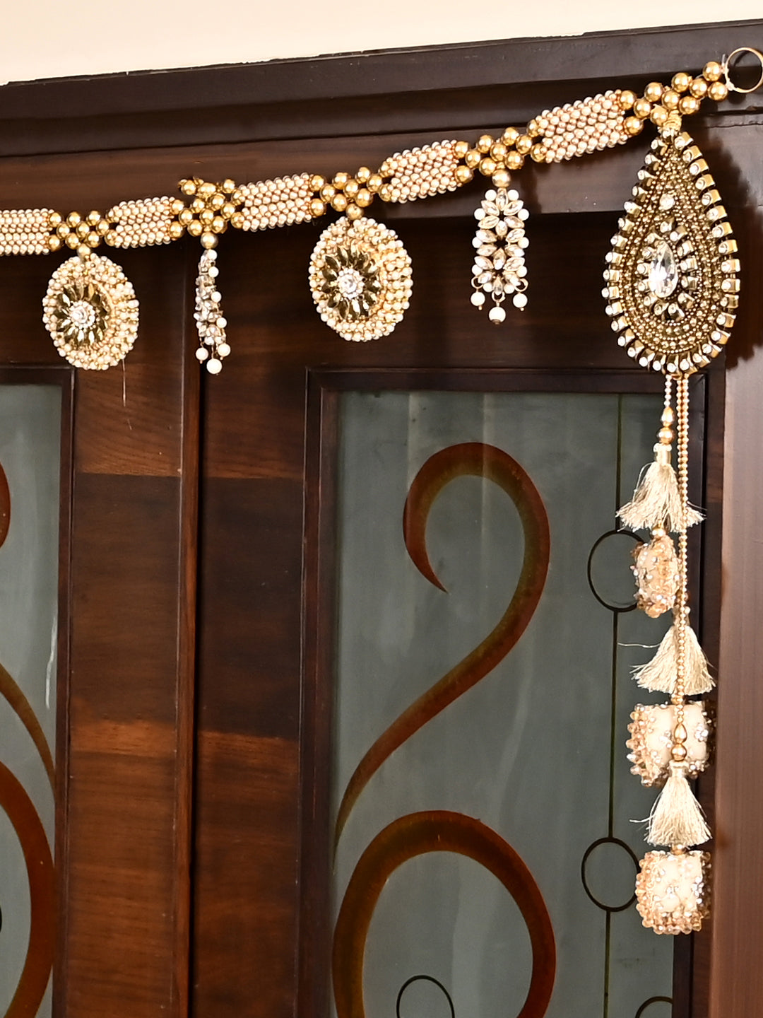 Elegant Golden & Pearl Toran with Designer Tassels