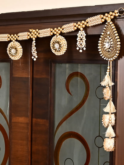 Elegant Golden & Pearl Toran with Designer Tassels