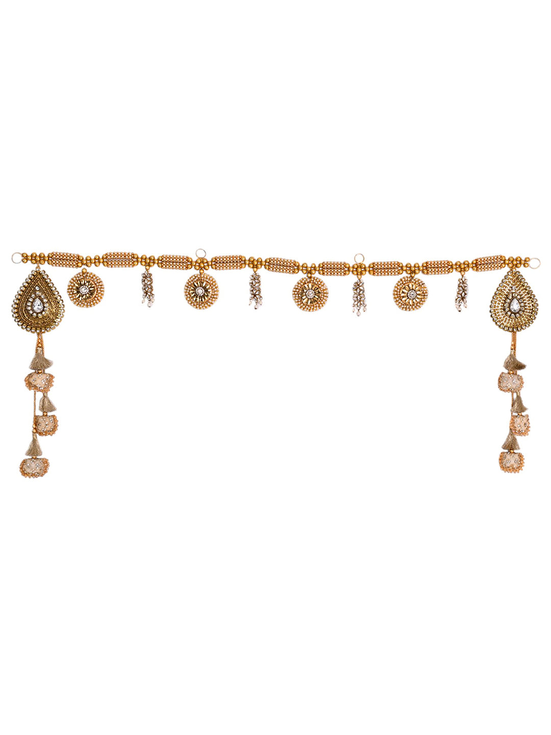 Elegant Golden & Pearl Toran with Designer Tassels
