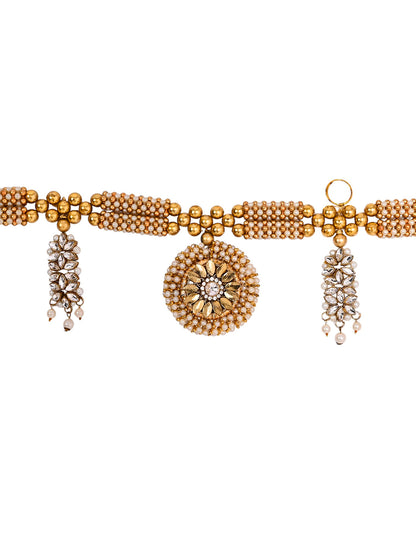 Elegant Golden & Pearl Toran with Designer Tassels