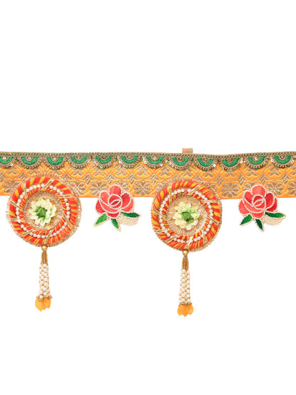 Yellow & Gold Toned Embroidered Beaded Tassel Door Toran