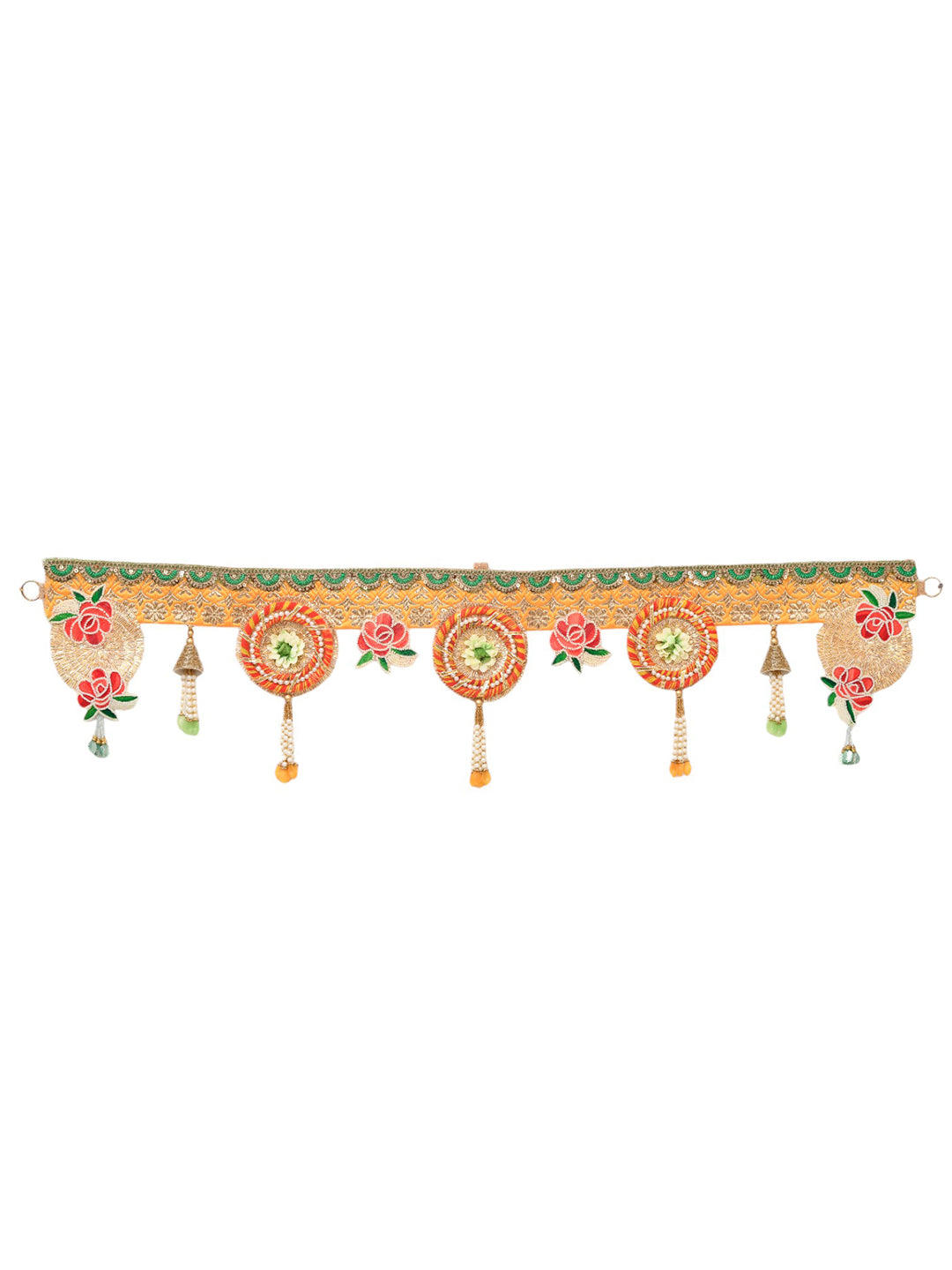 Yellow & Gold Toned Embroidered Beaded Tassel Door Toran