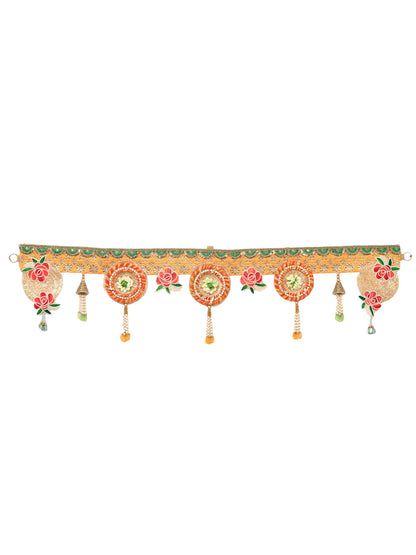 Yellow & Gold Toned Embroidered Beaded Tassel Door Toran