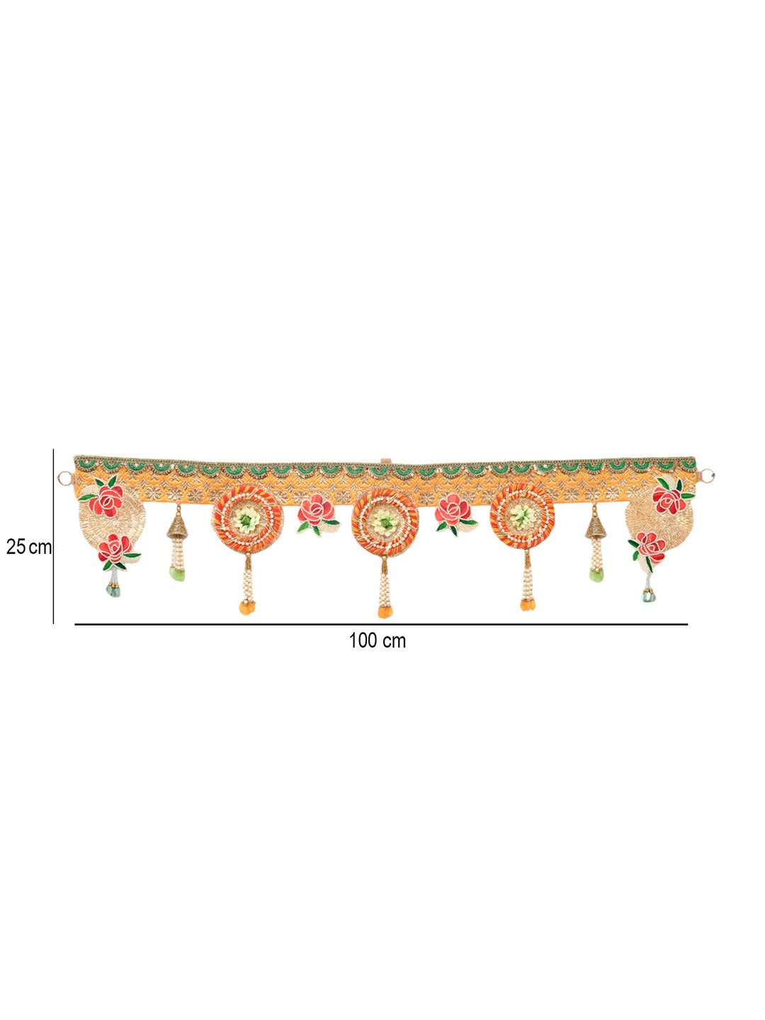 Yellow & Gold Toned Embroidered Beaded Tassel Door Toran