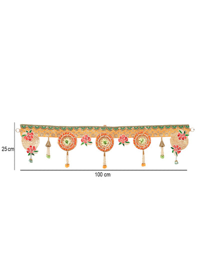 Yellow & Gold Toned Embroidered Beaded Tassel Door Toran