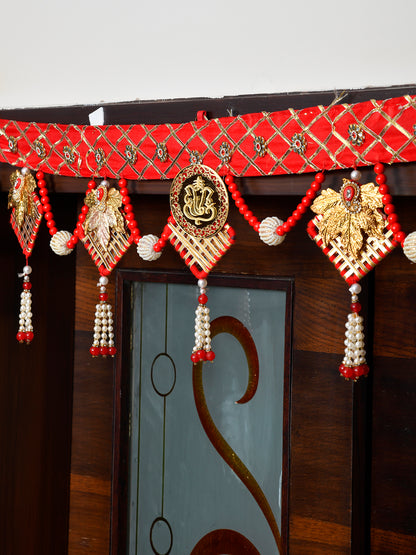 Gold Toned & Red Beaded Door Toran
