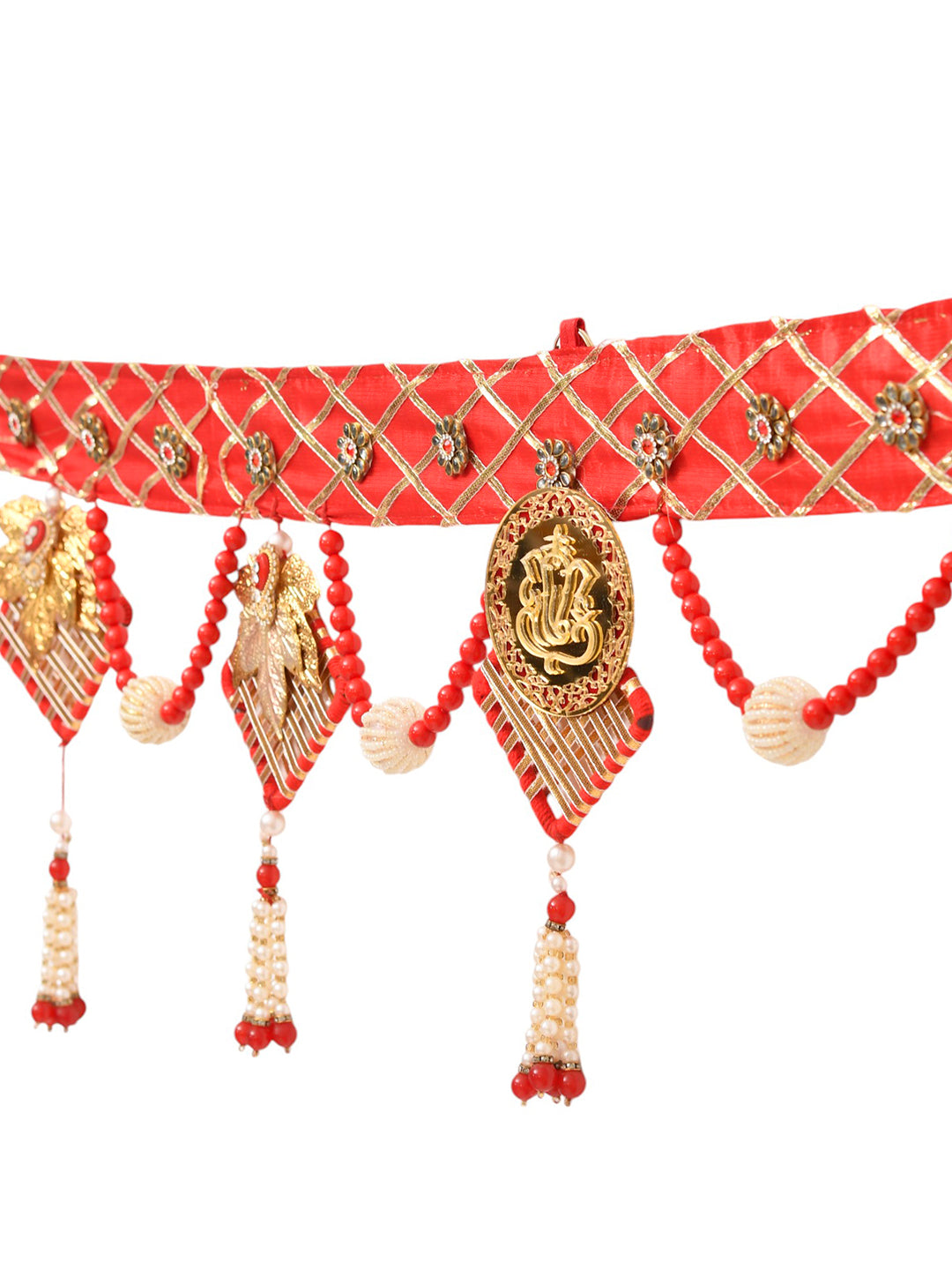 Gold Toned & Red Beaded Door Toran