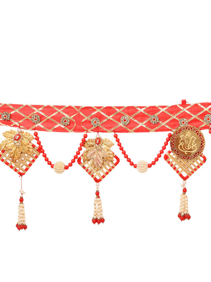 Gold Toned & Red Beaded Door Toran