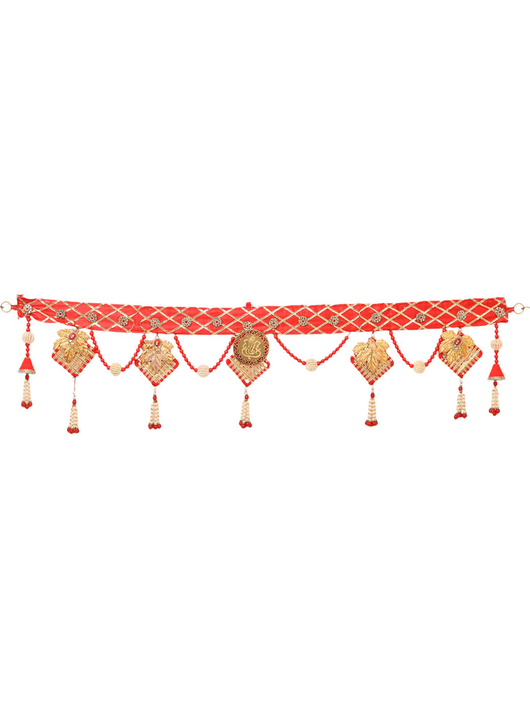 Gold Toned & Red Beaded Door Toran