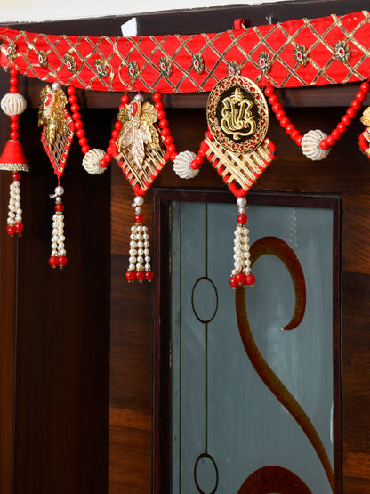 Gold Toned & Red Beaded Door Toran