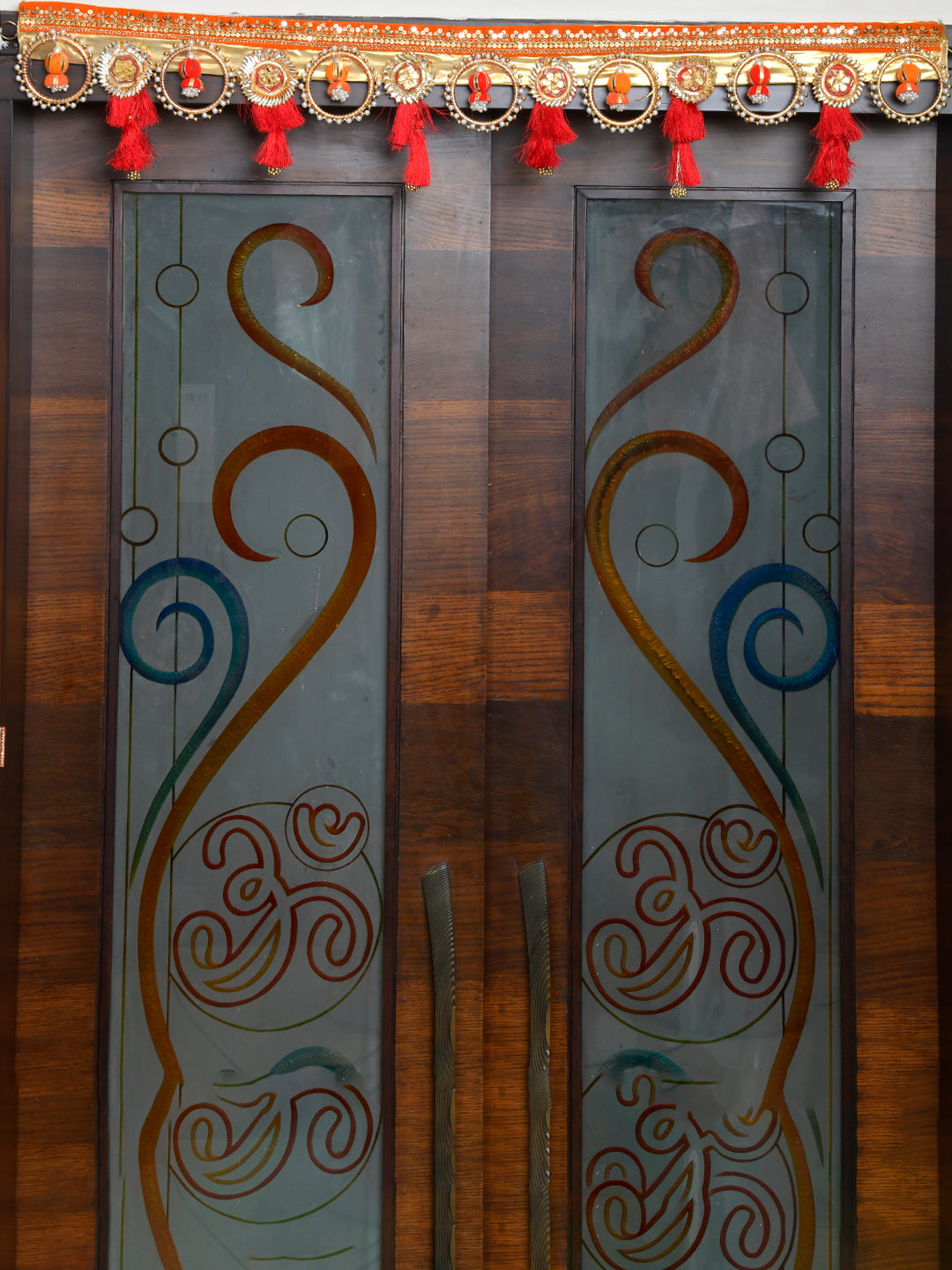 Red & Beige Embroidered Beaded Door Toran