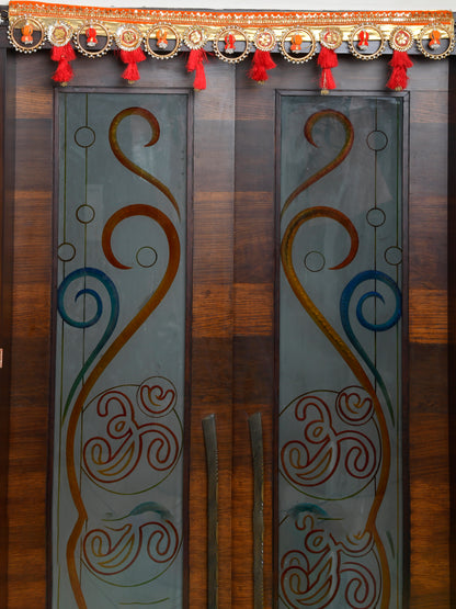 Red & Beige Embroidered Beaded Door Toran