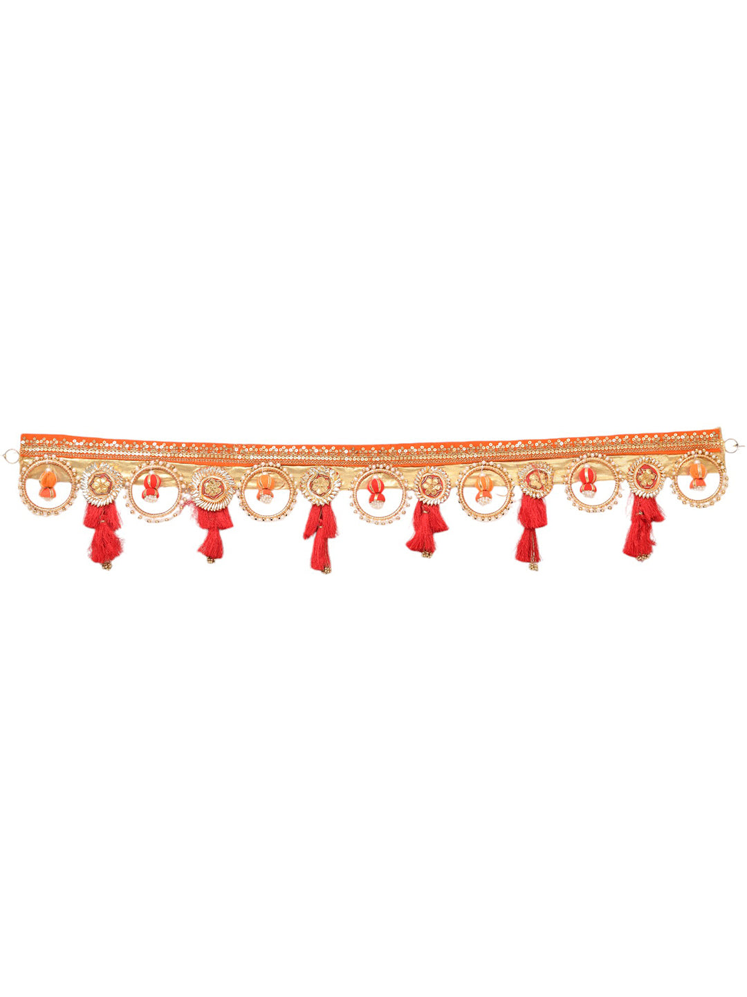 Red & Beige Embroidered Beaded Door Toran