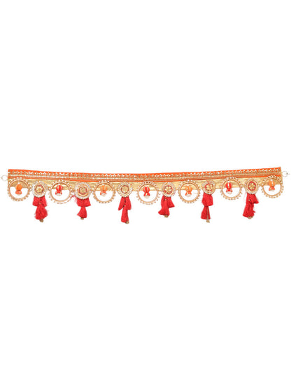 Red & Beige Embroidered Beaded Door Toran