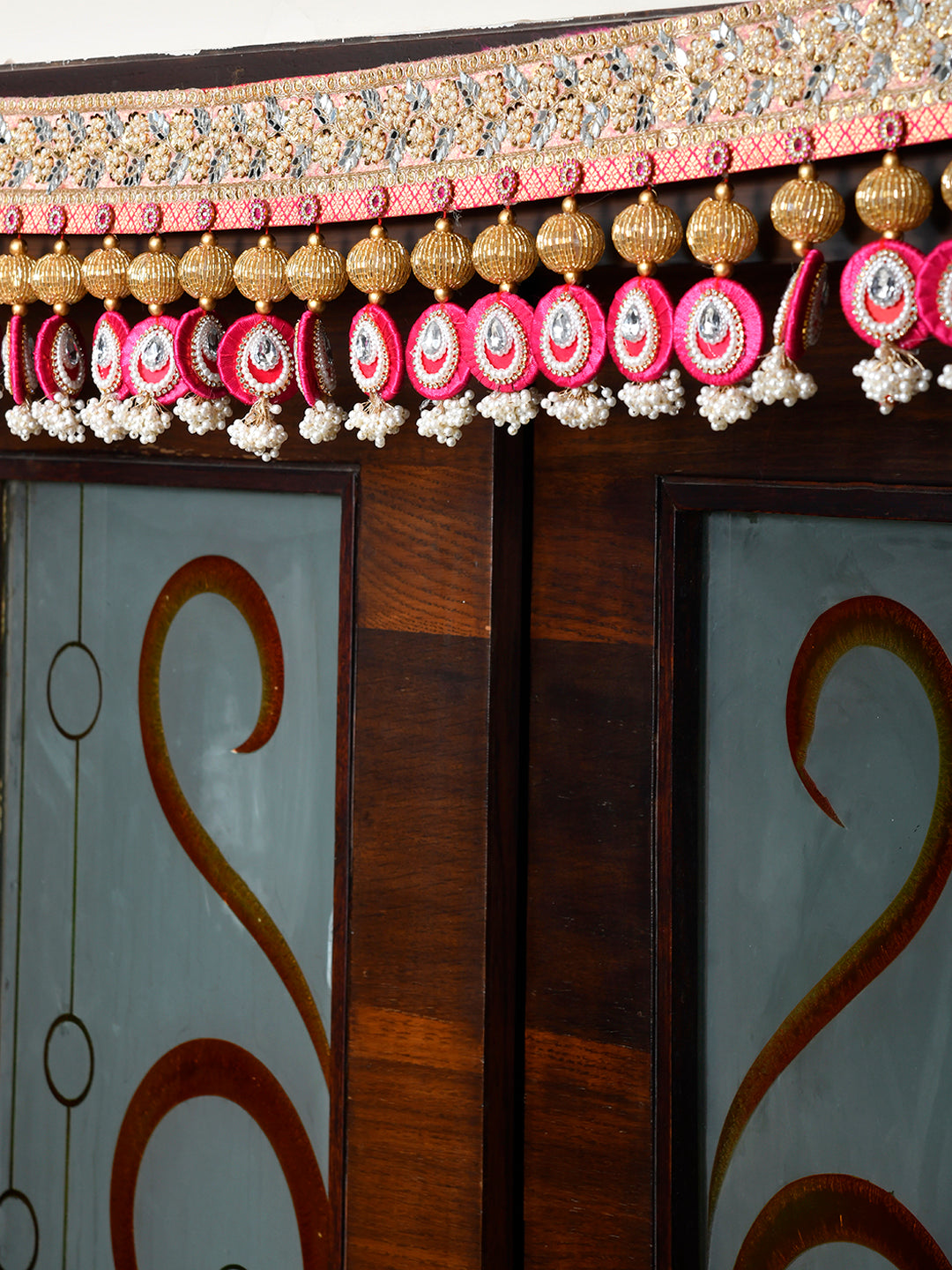 Gold Toned & Pink Beaded Door Toran