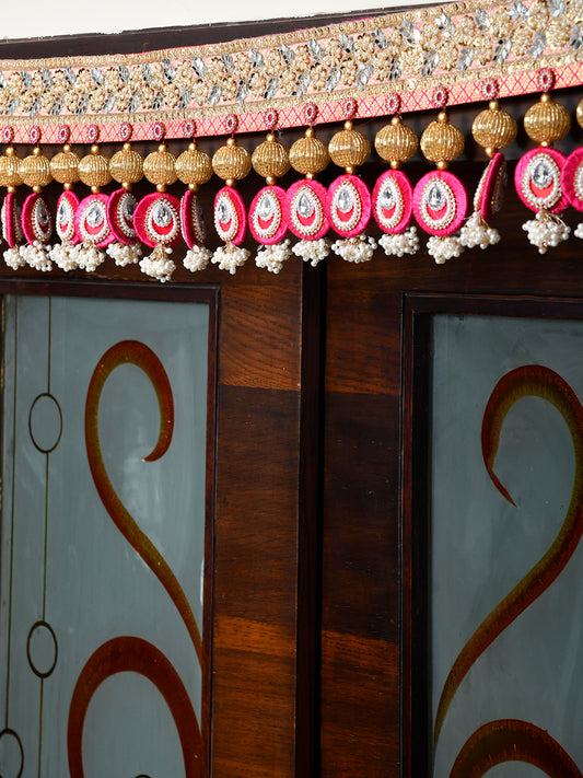 Gold Toned & Pink Beaded Door Toran