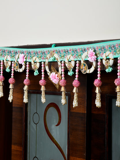 Gold Toned & Pink Floral Beaded Door Toran