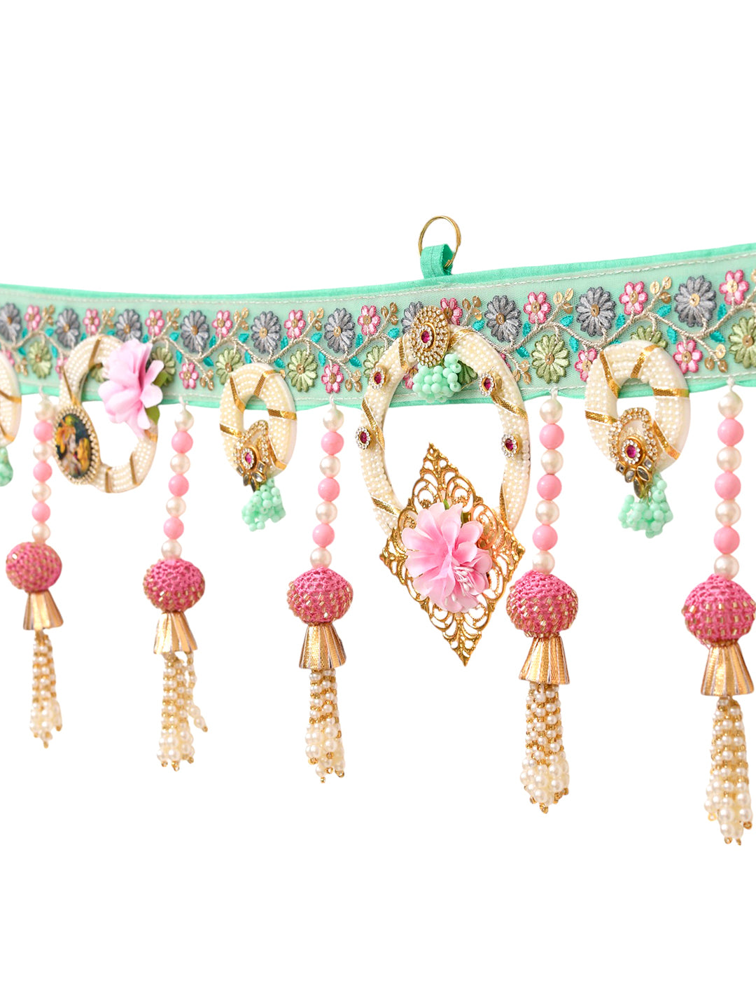 Gold Toned & Pink Floral Beaded Door Toran