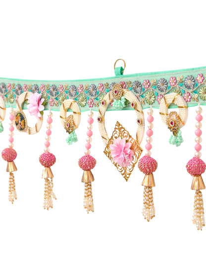 Gold Toned & Pink Floral Beaded Door Toran