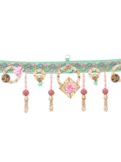 Gold Toned & Pink Floral Beaded Door Toran
