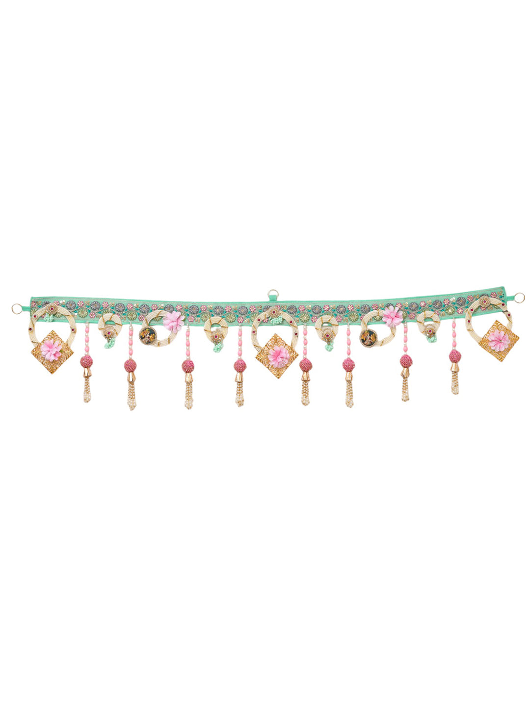 Gold Toned & Pink Floral Beaded Door Toran