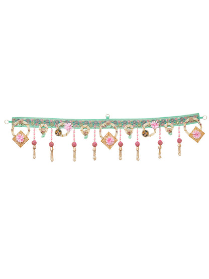 Gold Toned & Pink Floral Beaded Door Toran