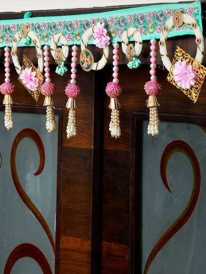Gold Toned & Pink Floral Beaded Door Toran