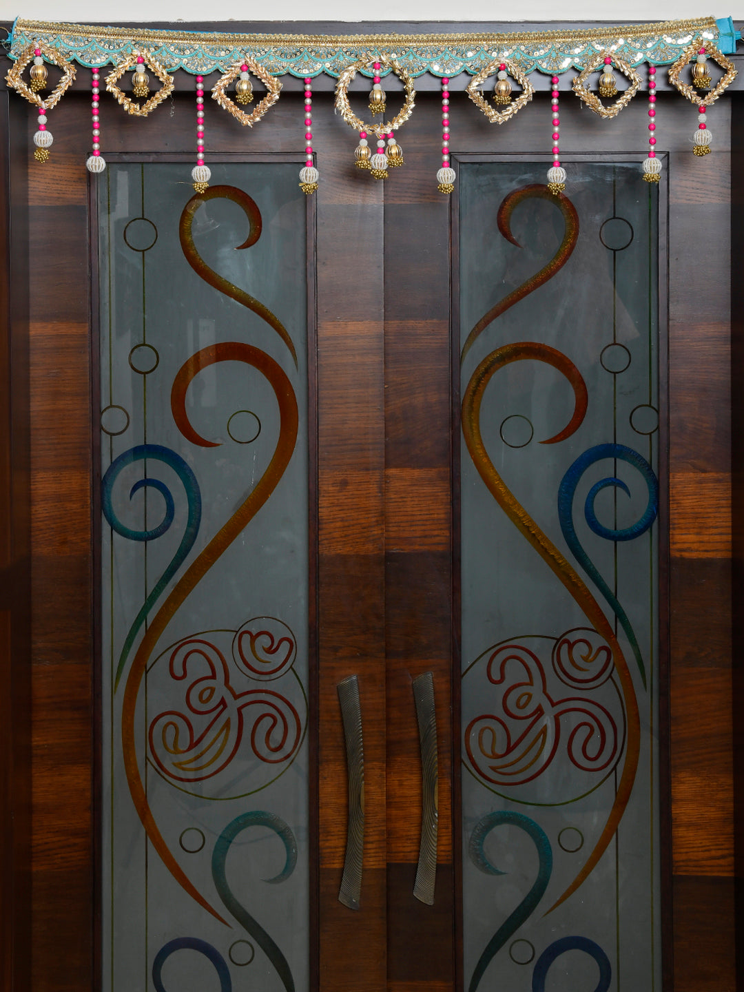 Gold Toned & Blue Embroidered Beaded Door Toran