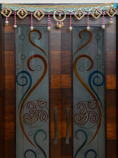 Gold Toned & Blue Embroidered Beaded Door Toran