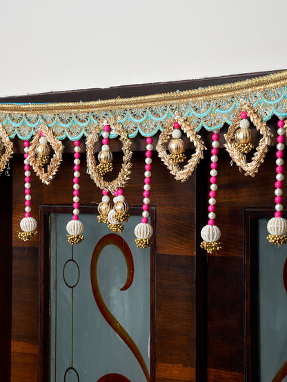 Gold Toned & Blue Embroidered Beaded Door Toran