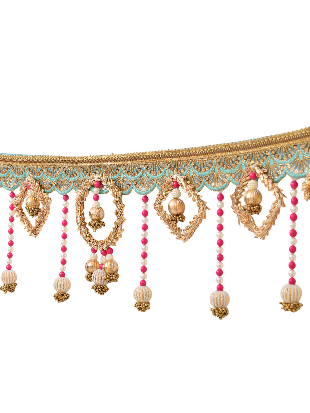 Gold Toned & Blue Embroidered Beaded Door Toran