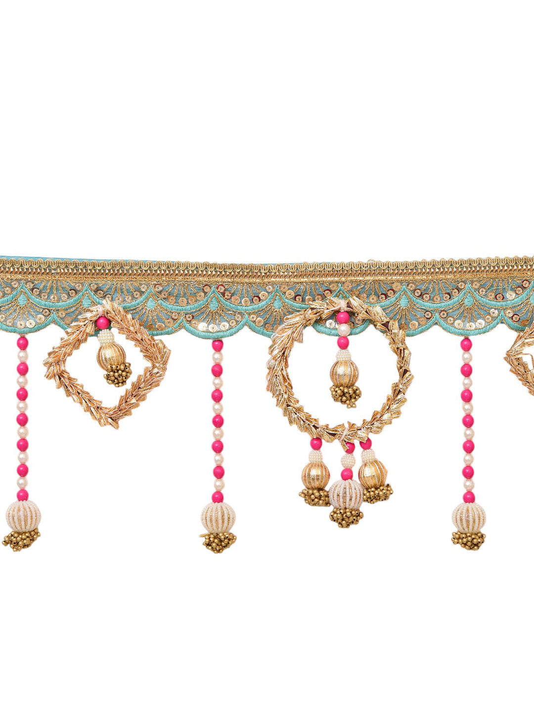 Gold Toned & Blue Embroidered Beaded Door Toran