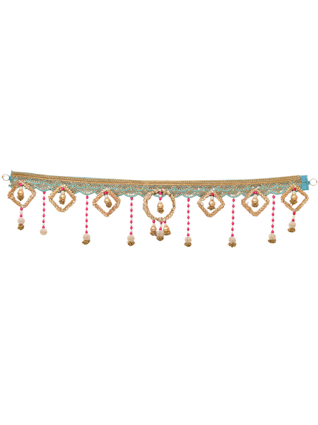 Gold Toned & Blue Embroidered Beaded Door Toran