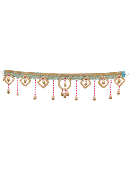 Gold Toned & Blue Embroidered Beaded Door Toran