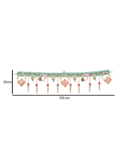 Gold Toned & Blue Embroidered Beaded Door Toran