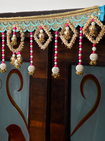 Gold Toned & Blue Embroidered Beaded Door Toran