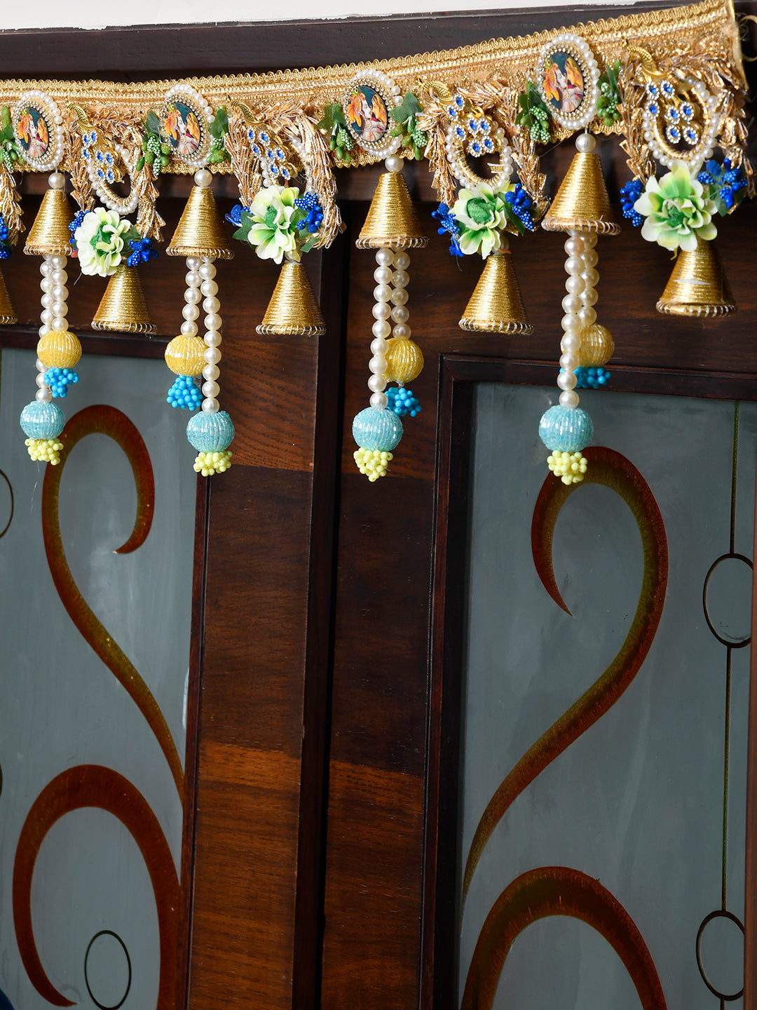 Gold Toned & Blue Beaded Door Toran